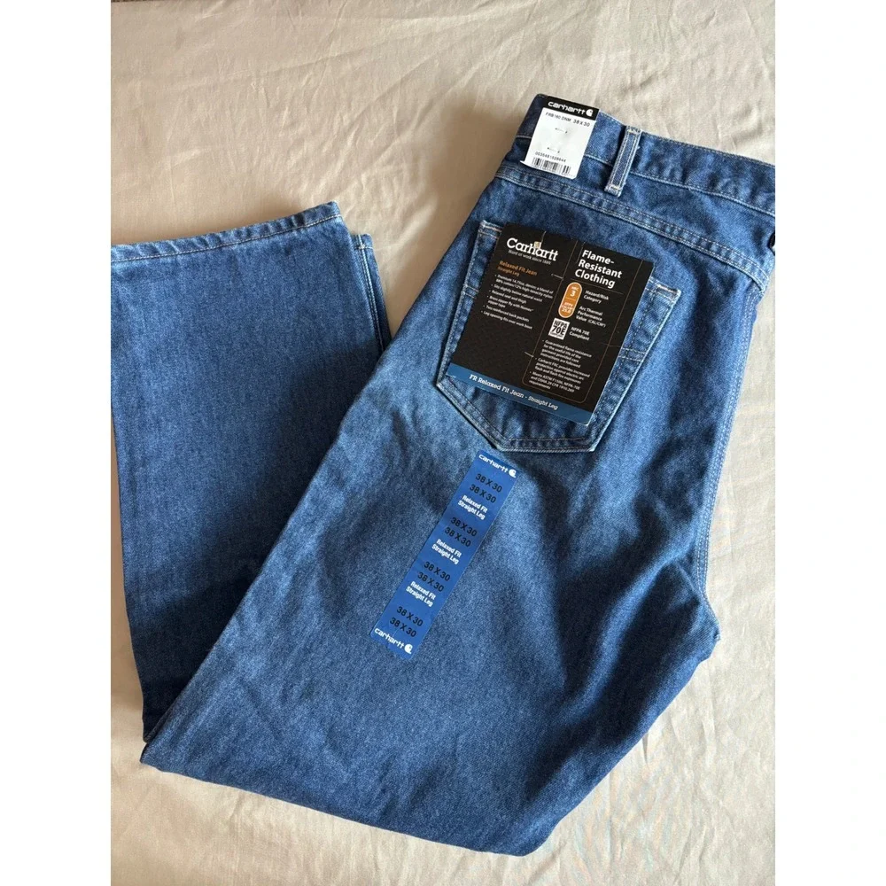 Carhartt FR Relaxed Fit Straight Leg Jeans Mens 38x30 Blue Denim FRB160 DNM HRC3